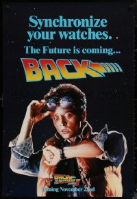 8a0762 BACK TO THE FUTURE II teaser DS 1sh 1989 Michael J. Fox as Marty, synchronize your watches!