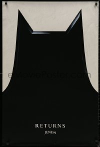 8a0769 BATMAN RETURNS teaser DS 1sh 1992 Burton, Keaton, cool partial bat symbol, dated design!