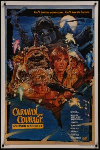 8a0798 CARAVAN OF COURAGE style B int'l 1sh 1984 An Ewok Adventure, Star Wars, art by Drew Struzan!
