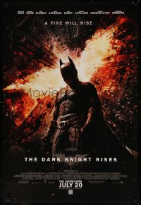 8a0819 DARK KNIGHT RISES advance DS 1sh 2012 Christian Bale as Batman, a fire will rise!
