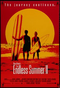 8a0846 ENDLESS SUMMER 2 1sh 1994 great image of surfers with boards on the beach at sunset!