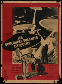 8a0555 EARTH VS. THE FLYING SAUCERS French 23x32 1956 Ray Harryhausen classic, art of UFOs & aliens!