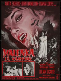 8a0560 FANGS OF THE LIVING DEAD French 23x30 1969 sexy Anita Ekberg, cool vampire art by Jean Mascii