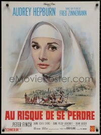 8a0582 NUN'S STORY French 24x32 R1960s great Mascii art of religious missionary Audrey Hepburn!