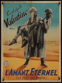 8a0594 SON OF THE SHEIK French 24x31 R1930s Rudolph Valentino holding sexy Vilma Banky, very rare!
