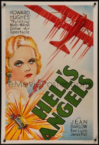 8a0064 HELL'S ANGELS S2 poster 2000 Howard Hughes WWI classic, art of sexy Jean Harlow!