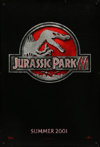 8a0949 JURASSIC PARK 3 teaser DS 1sh 2001 Sam Neill, Macy, classic-style red logo with Spinosaurus!
