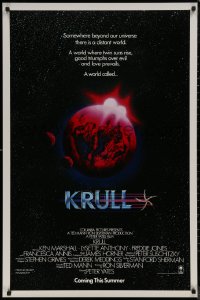 8a0958 KRULL advance 1sh 1983 Ken Marshall & Lysette Anthony, sci-fi fantasy art of red planet & suns