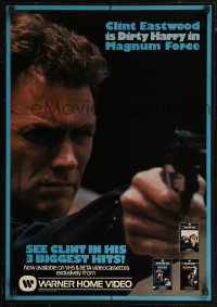 8a0135 MAGNUM FORCE 19x27 video poster R1981 Clint Eastwood is Dirty Harry pointing his huge gun!