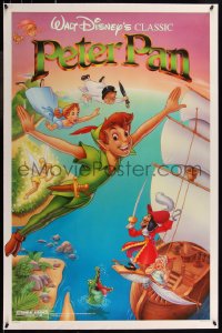 8a1040 PETER PAN 1sh R1989 Walt Disney animated cartoon fantasy classic, great flying art!