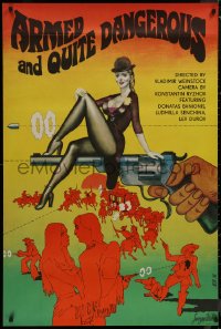 8a0425 ARMED & QUITE DANGEROUS export Russian 30x45 1978 Lemeshev art of woman on top of revolver!