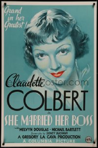 8a0079 SHE MARRIED HER BOSS S2 poster 2001 best blue deco art of Claudette Colbert with red lips!
