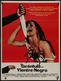 8a0277 BLACK BELLY OF THE TARANTULA South American 1972 art of huge spider, terrified girl attacked by knife!