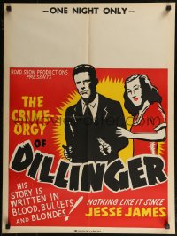 8a0218 DILLINGER 21x28 special poster R1940s bullets & blondes, one night only!