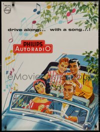8a0088 PHILIPS 24x32 Dutch advertising poster 1950s Pot art of couples in convertible car!