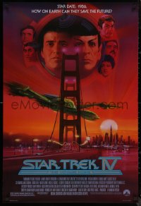 8a1116 STAR TREK IV 1sh 1986 art of Leonard Nimoy, Shatner & Klingon Bird-of-Prey by Bob Peak!