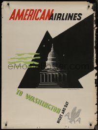 8a0162 AMERICAN AIRLINES WASHINGTON 30x40 travel poster 1950 Capitol Building by McKnight Kauffer!