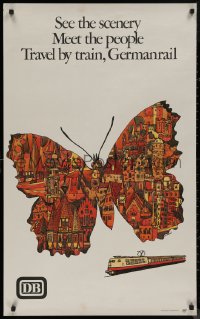 8a0163 GERMAN FEDERAL RAILWAY 24x39 German travel poster 1974 cool art of butterfly by Ahrle!