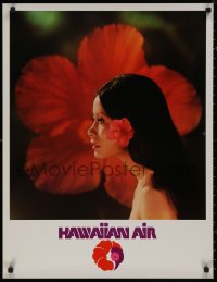 8a0165 HAWAIIAN AIR 23x30 travel poster 1980s beautiful woman with a hibiscus in her hair!