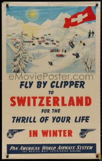 8a0169 PAN AM SWITZERLAND 25x40 Swiss travel poster 1940s Richard Gerbig art of a Swiss town!