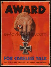 8a0120 AWARD FOR CARELESS TALK 28x37 WWII war poster 1944 Dohanos art, it results in Nazi medals!