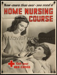 8a0123 HOME NURSING COURSE 22x28 WWII war poster 1940s art of future nurse caring for mom!