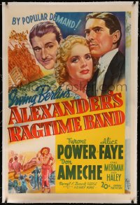 8b0008 ALEXANDER'S RAGTIME BAND linen 1sh R1940s Power, Faye, Ameche, Irving Berlin, ultra rare!