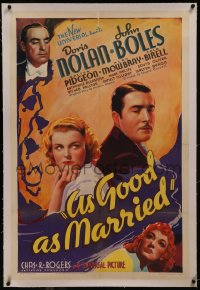 8b0015 AS GOOD AS MARRIED linen 1sh 1937 John Boles marries Doris Nolan for tax benefits, very rare!
