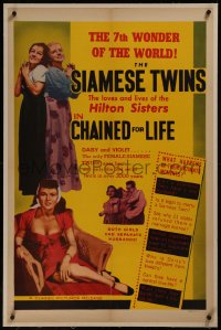 8b0029 CHAINED FOR LIFE linen 1sh 1951 Siamese twins Daisy & Violet Hilton, 7th Wonder of the World!