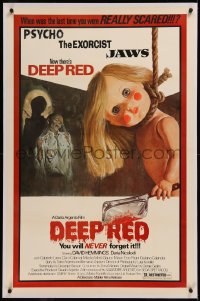 8b0044 DEEP RED linen 1sh 1977 Dario Argento, creepy artwork of doll with cleaver hanging from noose!