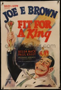 8b0065 FIT FOR A KING linen 1sh 1937 art of smiling big mouth Joe E. Brown wearing crown, very rare!