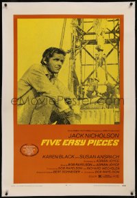 8b0066 FIVE EASY PIECES linen 1sh 1970 great close up of Jack Nicholson, directed by Bob Rafelson!