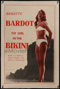 8b0078 GIRL IN THE BIKINI linen 1sh 1958 sexy full-length Brigitte Bardot in skimpy 2-piece swimsuit!