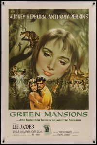8b0084 GREEN MANSIONS linen int'l 1sh 1959 art of Audrey Hepburn & Anthony Perkins by Joseph Smith!