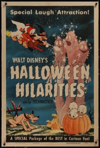 8b0089 HALLOWE'EN HILARITIES linen 1sh 1953 Disney, Donald Duck, Huey, Dewey, Louie & Pluto, rare!