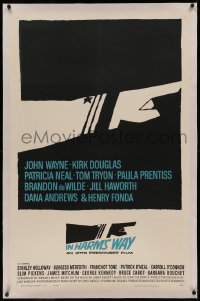 8b0105 IN HARM'S WAY linen 1sh 1965 Otto Preminger, classic Saul Bass pointing hand artwork!