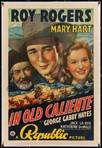 8b0106 IN OLD CALIENTE linen 1sh 1939 cowboy Roy Rogers, Gabby Hayes & Mary Hart in California, rare!