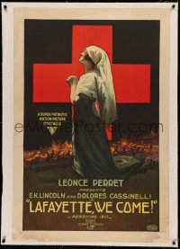 8b0121 LAFAYETTE WE COME linen 1sh 1918 art of WWI Red Cross nurse Dolores Cassinelli, ultra rare!