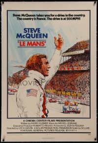 8b0123 LE MANS linen 1sh 1971 Tom Jung artwork of race car driver Steve McQueen waving at fans!