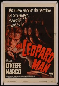 8b0125 LEOPARD MAN linen 1sh R1952 Jacques Tourneur, Val Lewton, cool cat claw horror artwork!