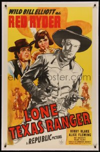 8b0133 LONE TEXAS RANGER linen 1sh 1945 Wild Bill Elliott as Red Ryder, Bobby Blake as Littel Beaver!