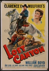 8b0137 LOST CANYON linen 1sh 1942 William Boyd as Hopalong Cassidy on horse, Andy Clyde, Lola Lane!