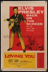 8b0139 LOVING YOU linen 1sh R1959 different image of Elvis Presley performing with guitar!