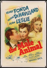 8b0143 MALE ANIMAL linen 1sh 1942 Henry Fonda, Olivia de Havilland & Joan Leslie, James Thurber play!