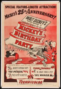 8b0152 MICKEY'S BIRTHDAY PARTY linen 1sh 1953 Walt Disney, featuring 6 all-time cartoon favorites!