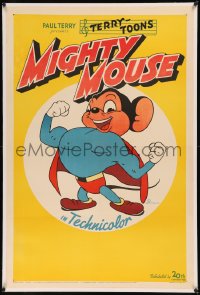 8b0154 MIGHTY MOUSE linen 1sh 1943 Paul Terry's Terry-Toons, great full-color cartoon image!