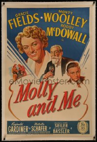 8b0157 MOLLY & ME linen 1sh 1945 artwork of Gracie Fields, Monty Woolley & Roddy McDowall!