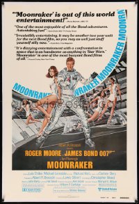 8b0158 MOONRAKER linen 1sh 1979 Goozee art of Moore as James Bond, sexy Lois Chiles & Richard Kiel!