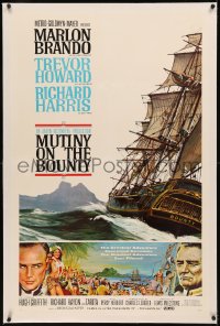 8b0160 MUTINY ON THE BOUNTY linen style B 1sh 1962 Marlon Brando, art by Smith & Henninger!