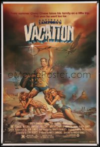 8b0162 NATIONAL LAMPOON'S VACATION linen 1sh 1983 art of Chevy Chase, Brinkley & D'Angelo by Vallejo!